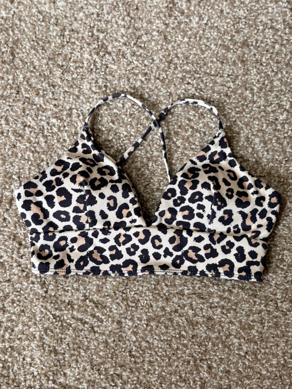 Leopard Print Bralette Swim Top - Beige/Black